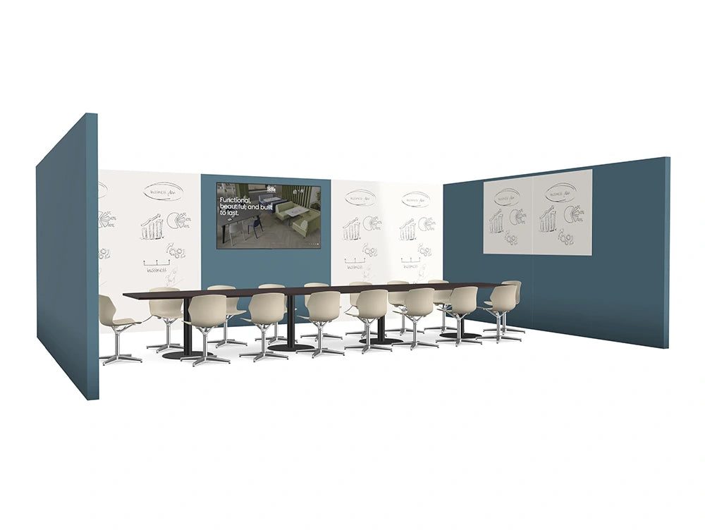 Boardroom Configuration with Glassboard Nexis Meeting Table and Stark Meeting Room Chair