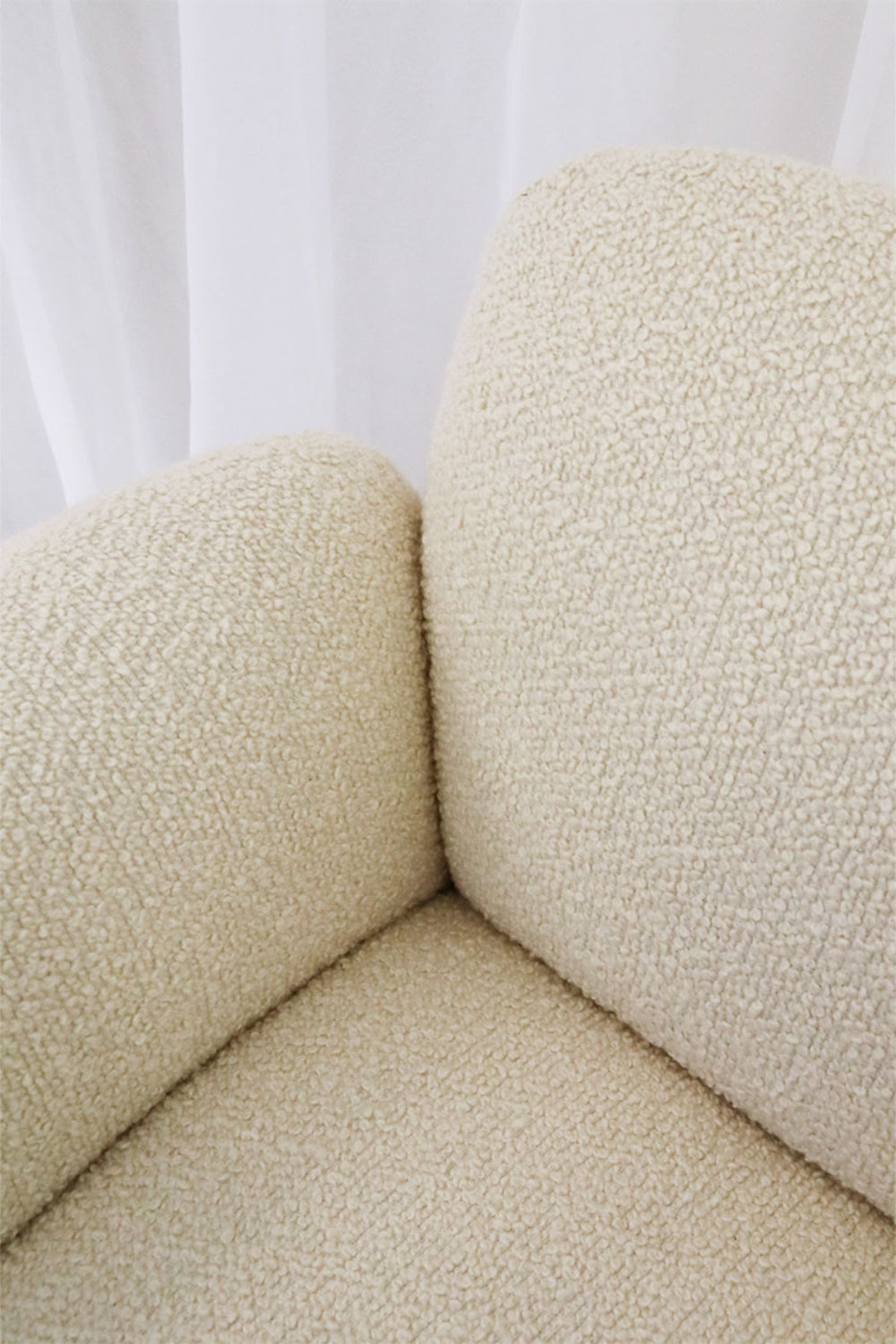 Boho Upholstered Fabric Lounge Armchair Armrest Detail