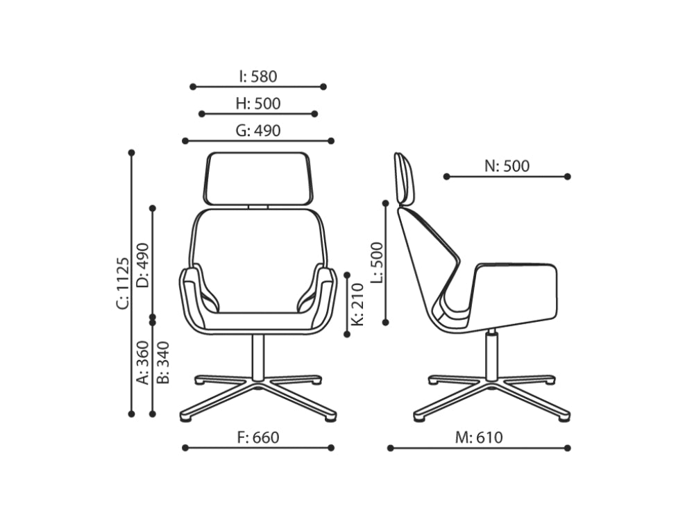 Booi Lounge Chair in 4 Star Base Dimensions