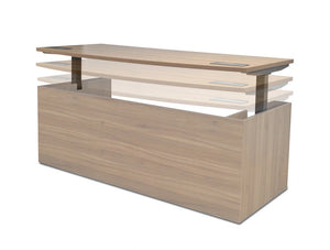 Bow Fronted Executive Electric Height Adjustable Desk In Crown Cut Oak