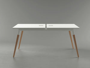 Buronomic Dialogue Natural Shared Desk 2 White Table With Wood Finish Legs And In Grey Room