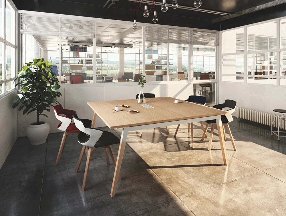 Buronomic Dialogue Natural Shared Desk 3 With Wood Finish Top And With Vase