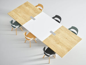 Buronomic Prestige Meeting Executive Table 4 Two Tone White And Nebraska Oak Associated With Yumi Seats