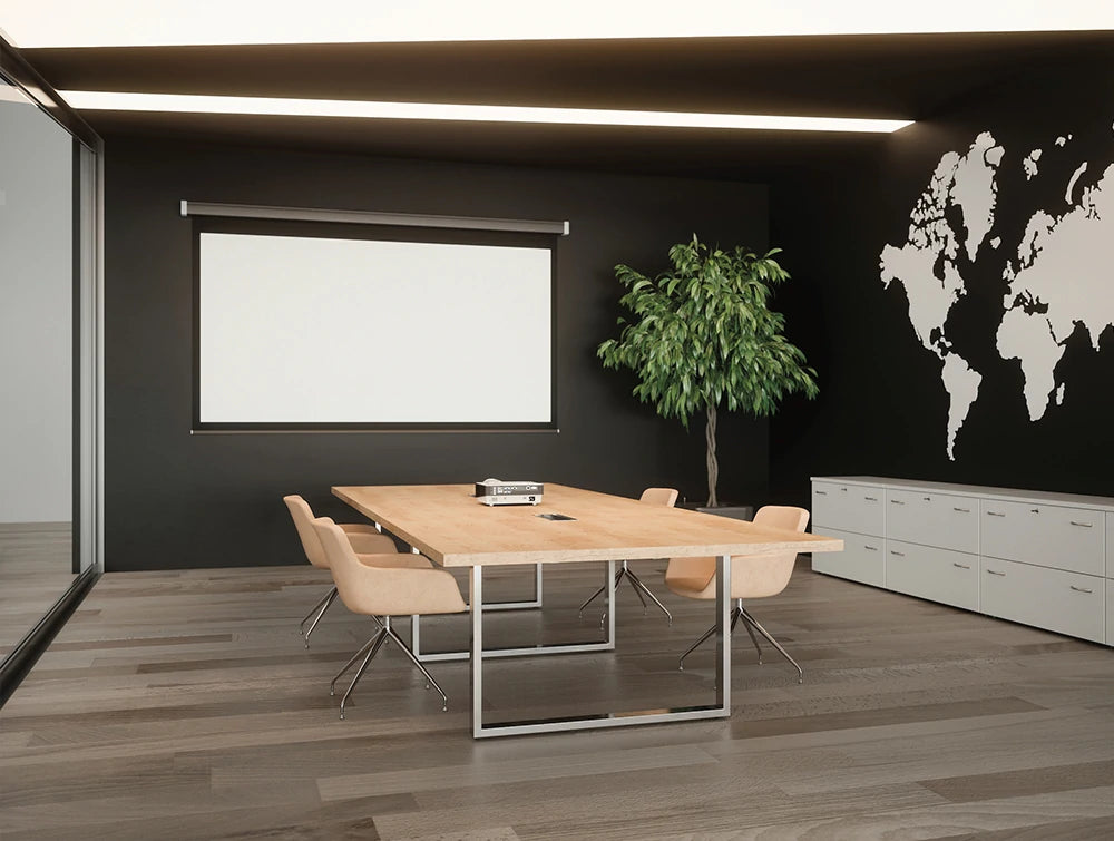 Buronomic Prestige Meeting Executive Table 6 With Chrome Plated Leg And Nebraska Oak Finish In Meeting Area