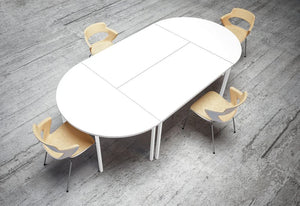 Buronomic Rencontre Multipurpose Table In White Finish With Two Tone Armchair