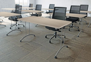 Buronomic Solution Folding Table In Grey Leg Finish With Black Armchair In Classroom