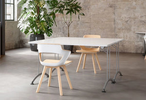 Buronomic Solution Folding Table In Wite Top Finish With Two Tone Armchair In Cafeteria
