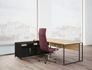 Buronomic Stricto Executive Desk Of Character 2 With Wood Finish Top And Red Office Chair