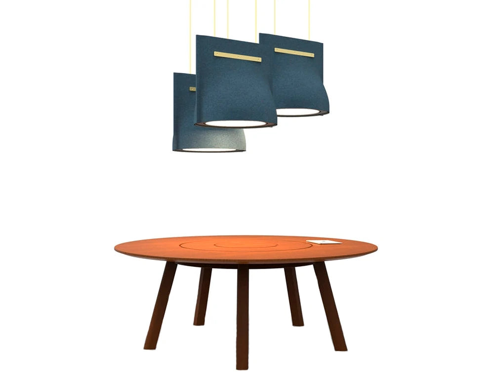 Buzzibell Acoustic Pendant Ceiling Light Blue And Yellow With Table