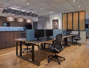 BuzziGrid Sound Absorbing Panel with Desk and Black Chair in Computer Area