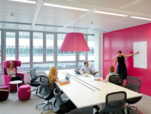 Buzzishade Acoustic Pendant Ceiling Light Pink Fuchsia Meeting Room Striking Colour