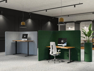 Buzzishield Hook Room Divider 2 In Green And Grey With Office Desk And Chair In Office Settings