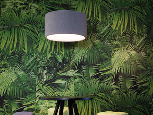 Buzziskin Printed Wallpaper 2 In Jungle With Poufs And Black Round Table
