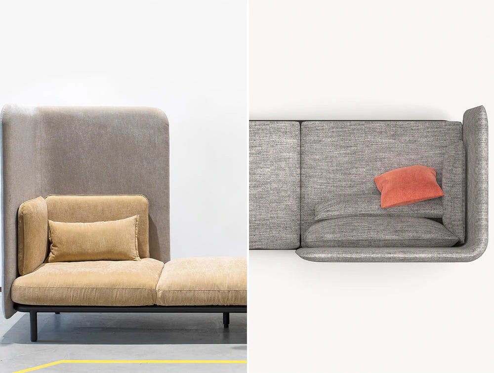Buzzispark Acoustic 3 Seat Relaxation Pod Yellow Beige Grey Cushion Red