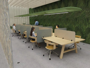 Buzzitripl Desk Split 2 In Grey With Long Desk And Overhead Lighting