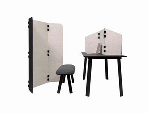 Buzzitripl Home Free Standing Partition 7 In Low And High Variants With Black Desk And Grey Bench