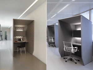Buzzibooth Single Acoustic Workstation Pod In Office And Corridor With Ergonomic Chair And Lighting1