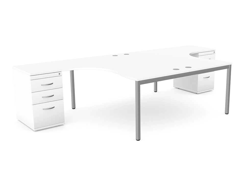 C Sense 2 Person Crescent Desk with High Pedestal