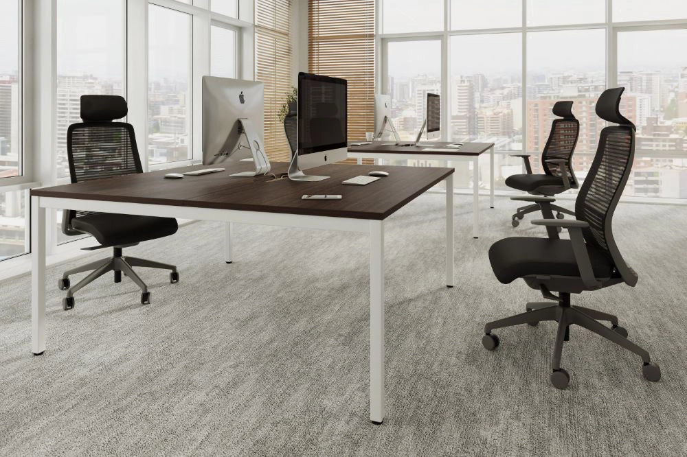 C-Sense Bench Desk with Black Mesh Back Armchair with Headrest