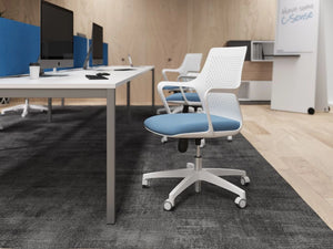 C-Sense Bench Desk with Blue Desk Screen and White with Blue Amrchair