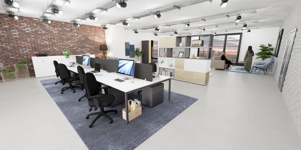 C-Sense Bench Desking with Black Office Armchair in Office Settings