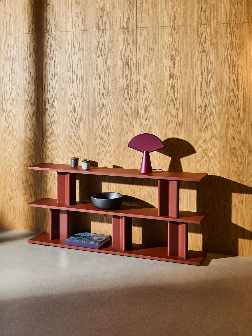 Cactus Nature Inspired Rectangular Bookcase in Dark Red Finish