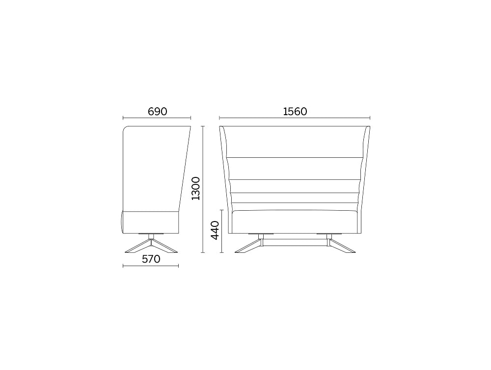 Cell128 2 Seater Sofa With Steel Base And 4 Spokes In Wood Dimensions