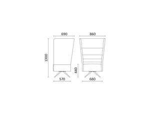 Cell128 Single Seater Chair With Fixed Steel Base And 4 Legs In Wood Dimensions