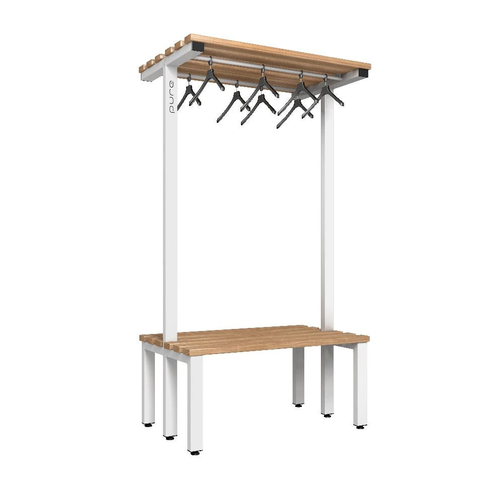 Cloakroom Overhead Hanging Double-Sided Bench - Arctic White & Beech