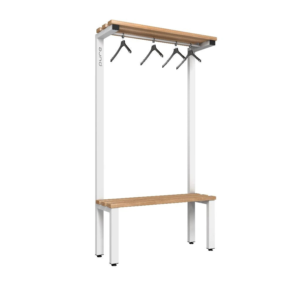 Cloakroom Overhead Hanging Single-Sided Bench - Arctic White & Beech