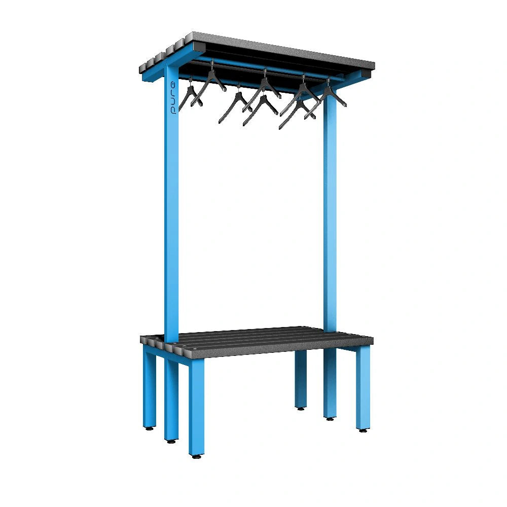 Cloakroom Overhead Hanging Double-Sided Bench - Cornflower Blue Beech