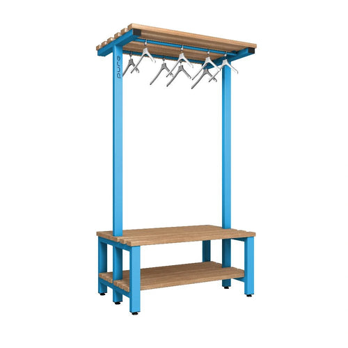 Cloakroom Overhead Hanging Double-Sided Bench - Cornflower Blue Beech