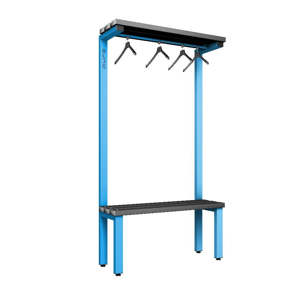 Cloakroom Overhead Hanging Single-Sided Bench - Cornflower Blue Beech