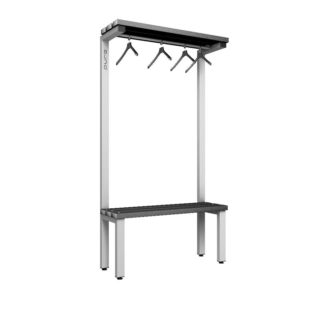 Cloakroom Overhead Hanging Single-Sided Bench - Pearl Silver & Black
