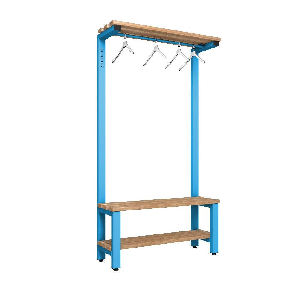 Cloakroom Overhead Hanging Single-Sided Bench - Cornflower Blue Beech