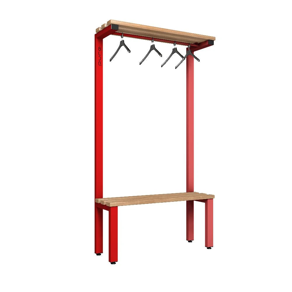Cloakroom Overhead Hanging Single-Sided Bench - Flame Red & Beech