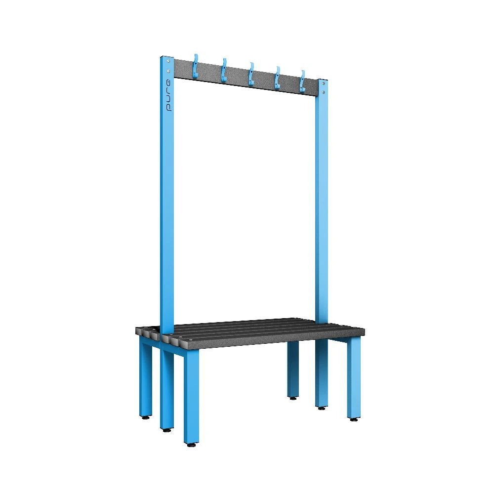Cloakroom Hook Double-Sided Bench - Cornflower Blue Beech