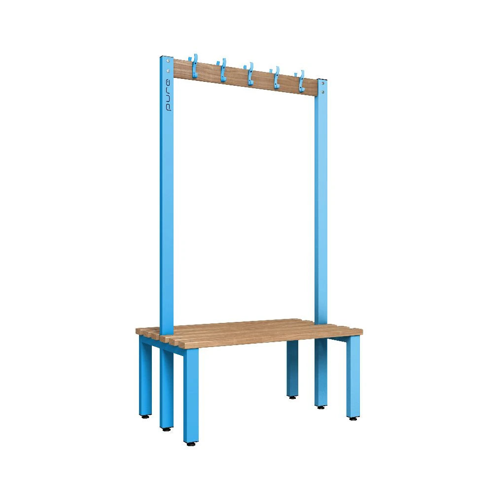 Cloakroom Hook Double-Sided Bench - Cornflower Blue Beech
