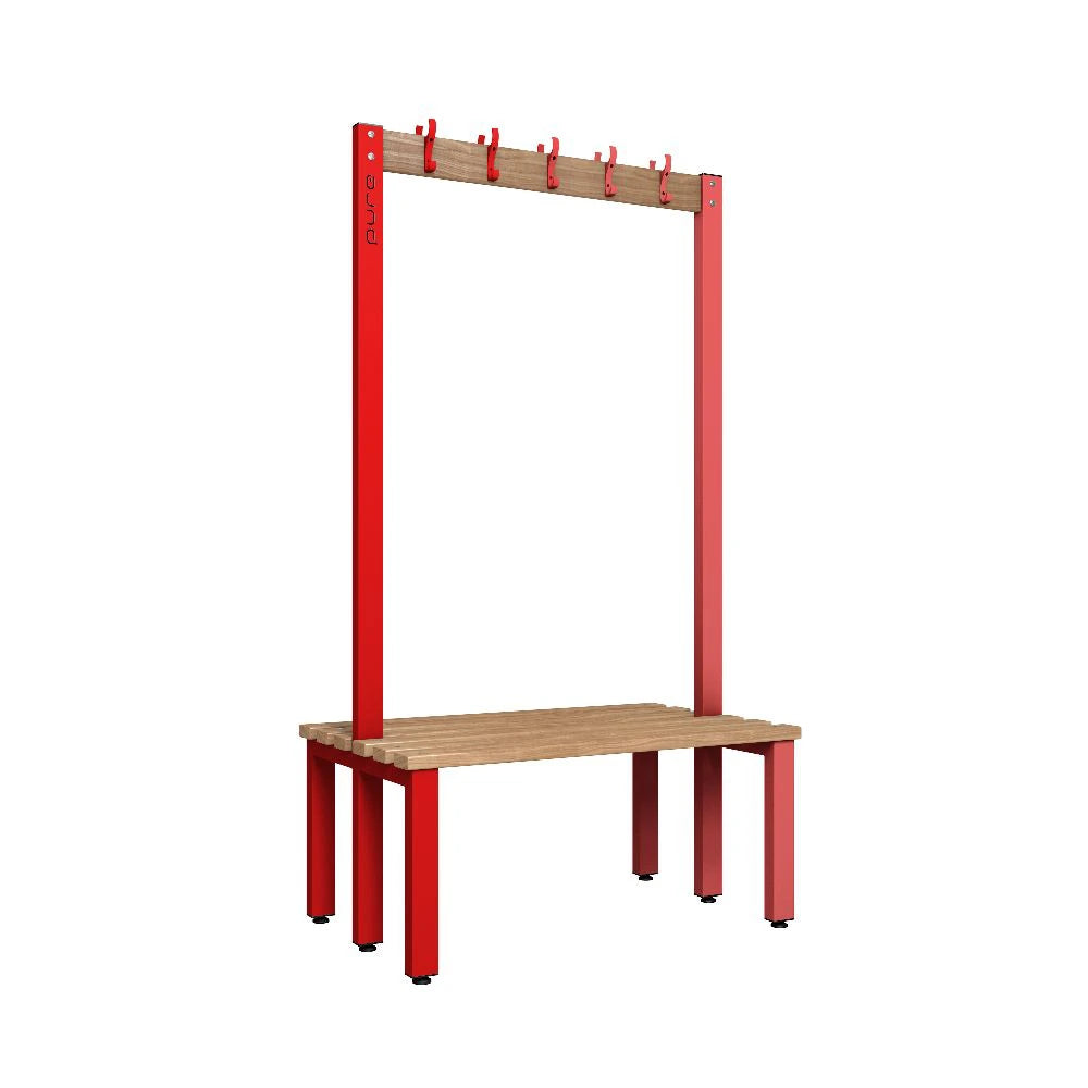 Cloakroom Hook Double-Sided Bench - Flame Red & Beech