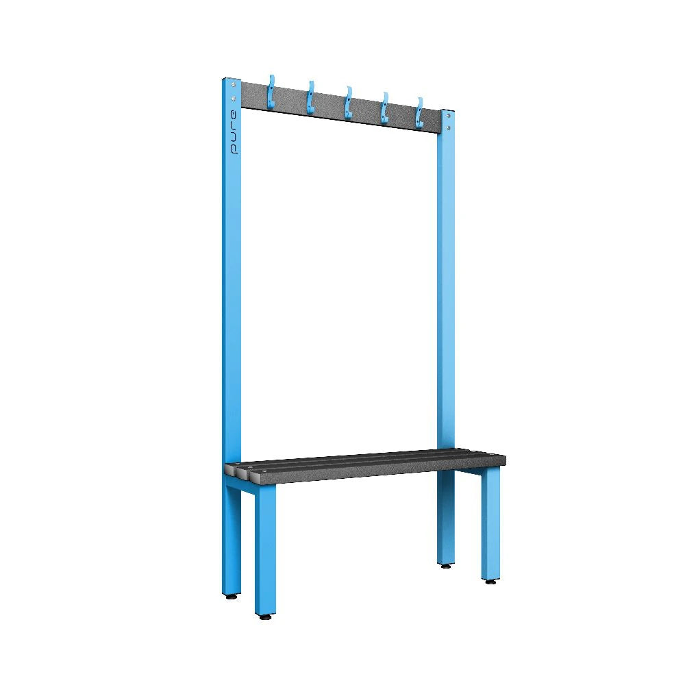 Cloakroom Hook Single-Sided Bench - Cornflower Blue & Beech