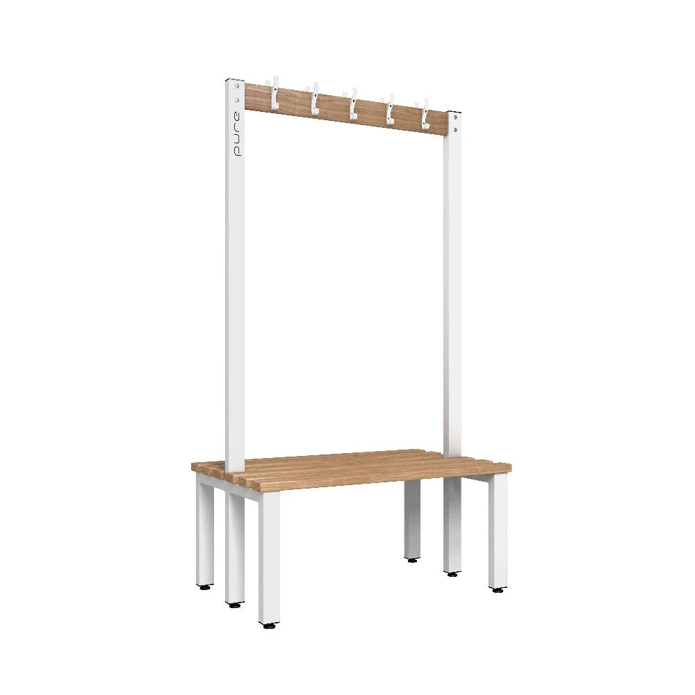 Cloakroom Hook Double-Sided Bench - Arctic White & Beech