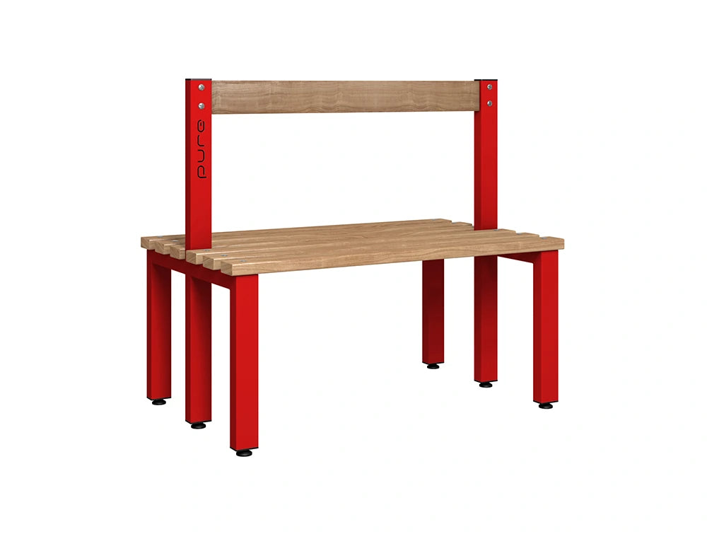 Cloakroom Low Double-Sided Bench - Flame Red & Beech