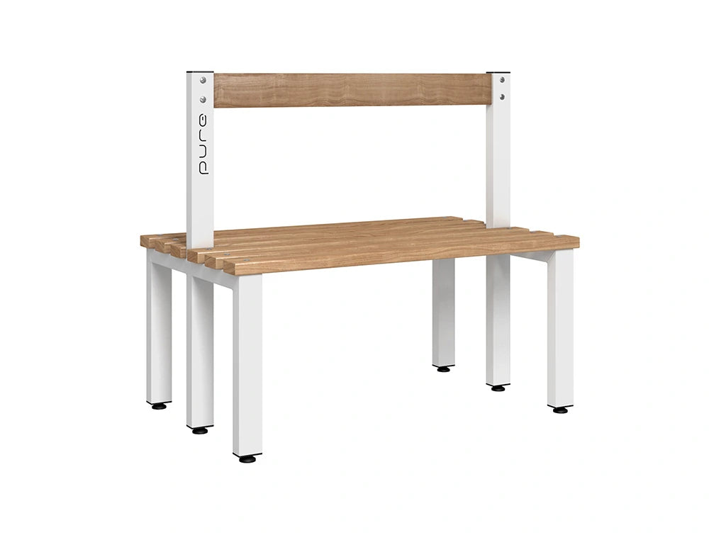 Cloakroom Low Double-Sided Bench - Arctic White & Beech