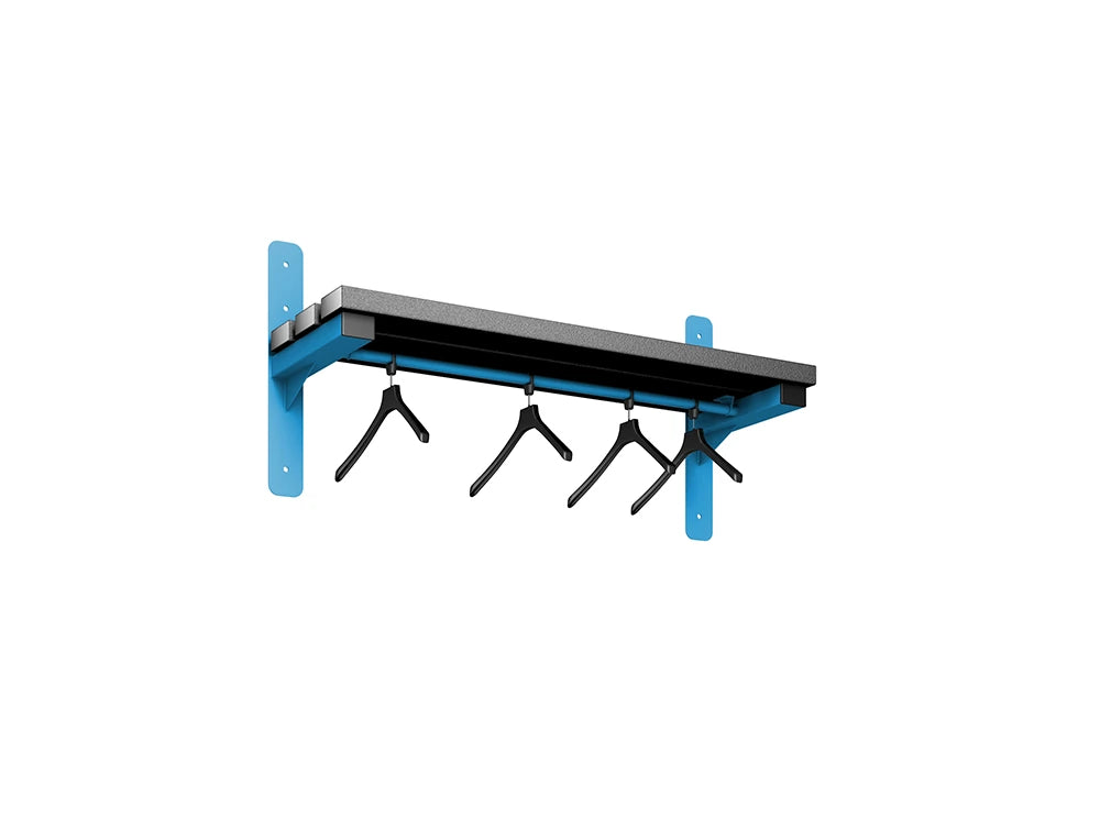 Cloakroom Wall Mounted Shelf and Rail - Cornflower Blue Black