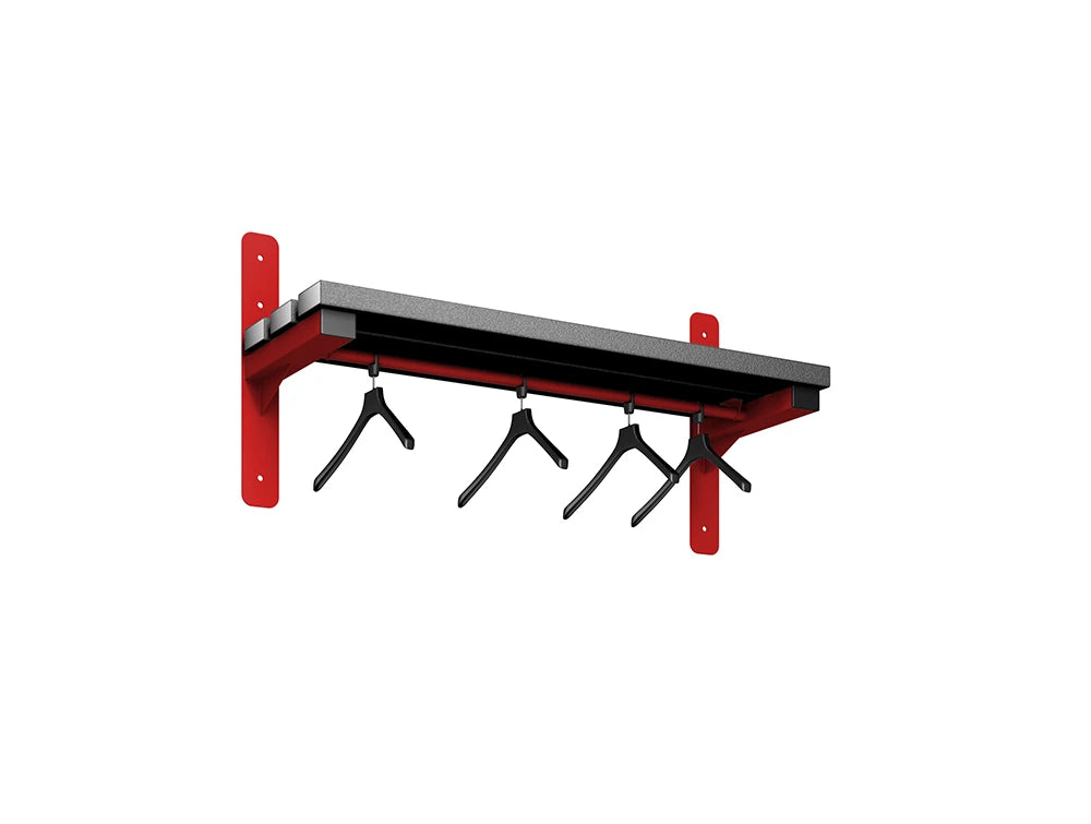 Cloakroom Wall Mounted Shelf and Rail - Flame Red & Black