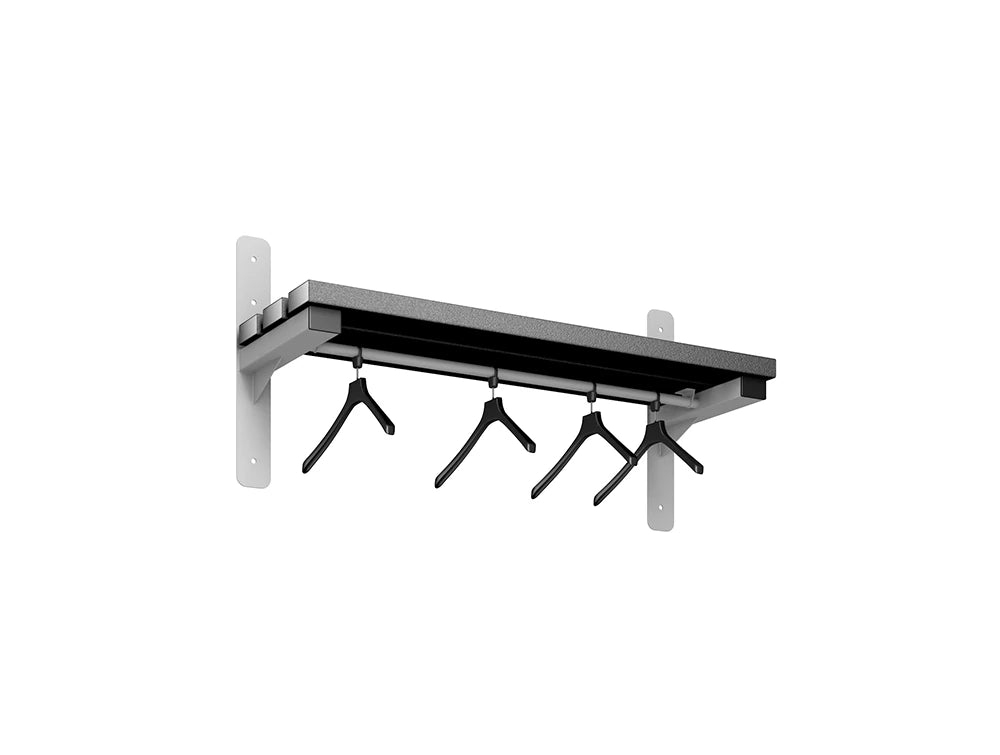 Cloakroom Wall Mounted Shelf and Rail - Pearl Silver Black