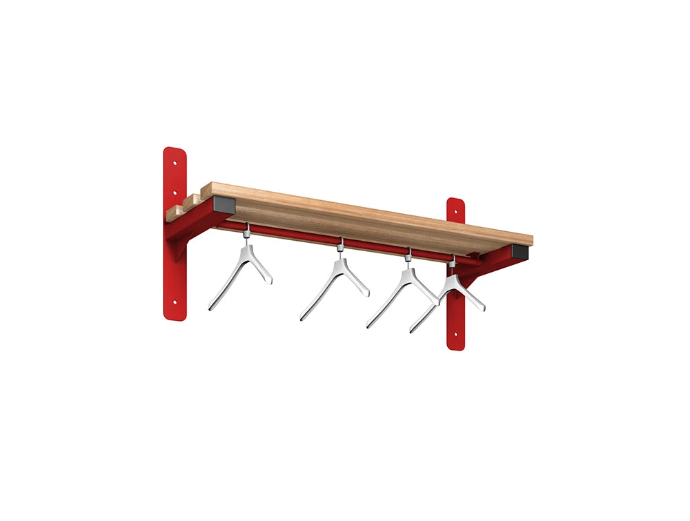 Cloakroom Wall Mounted Shelf and Rail - Flame Red Beech