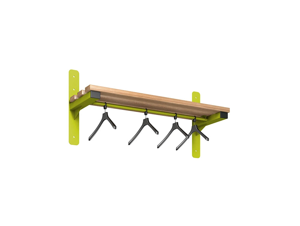 Cloakroom Wall Mounted Shelf and Rail - Lime Light & Beech