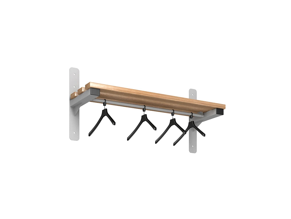 Cloakroom Wall Mounted Shelf and Rail - Pearl Silver & Beech