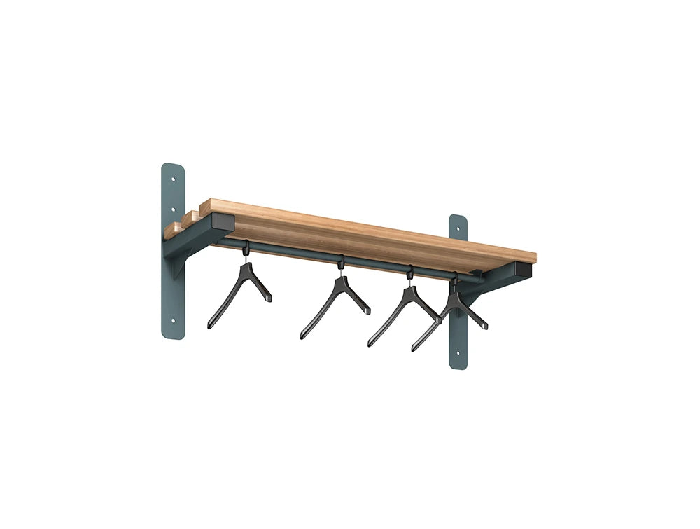 Cloakroom Wall Mounted Shelf and Rail - Slate Grey Beech